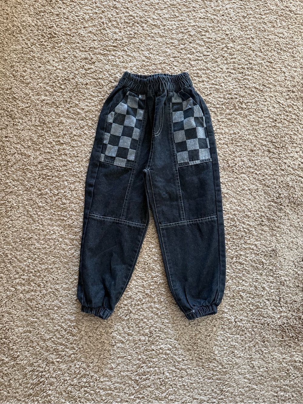 Kids Boys Black Checker Pocket Demin Pants